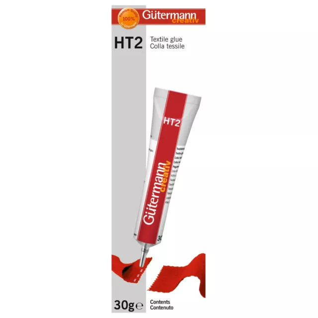 Gutermann HT2 Textile Glue 30g Adhesive Fabric Leather Applique PVC Washable