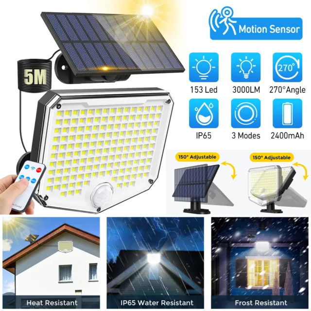 153 LED Solar Motion Sensor Light Outdoor Garden Wall Security Flood Lamp IP65