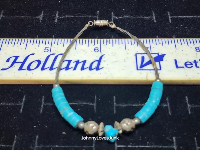 Modern Turquoise Bead & Nugget Bracelet Liquid Sterling Silver Beads