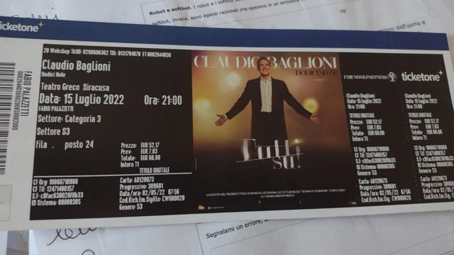 Biglietto Concerto Claudio Baglioni