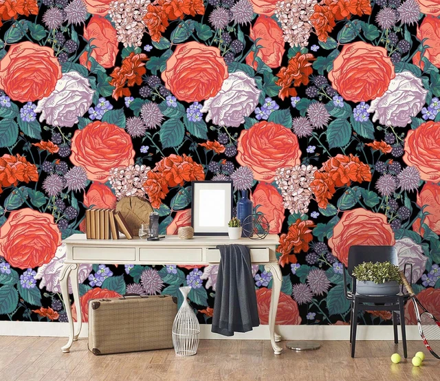 3D Hall Red Rose Garden 3906NA Wallpaper Wall Murals Removable Wallpaper Fay