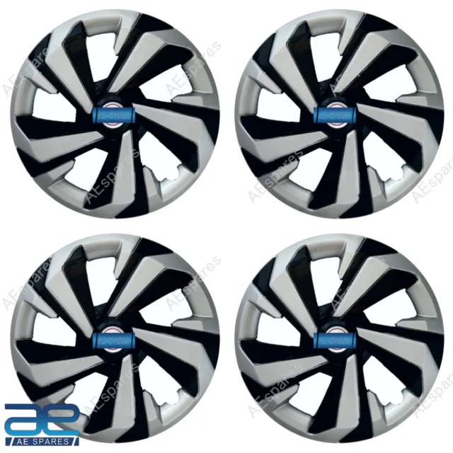 4 Pcs New Wheel Hub Caps Cover Plastic Silver-Black 14" For Cars Universal