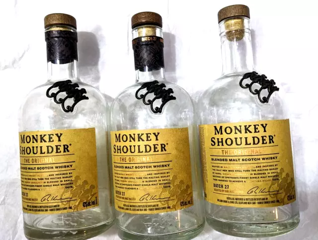 Lot of 3 empty bottle   Monkey Shoulder Original Scotch Whisky 750 ml. no chips