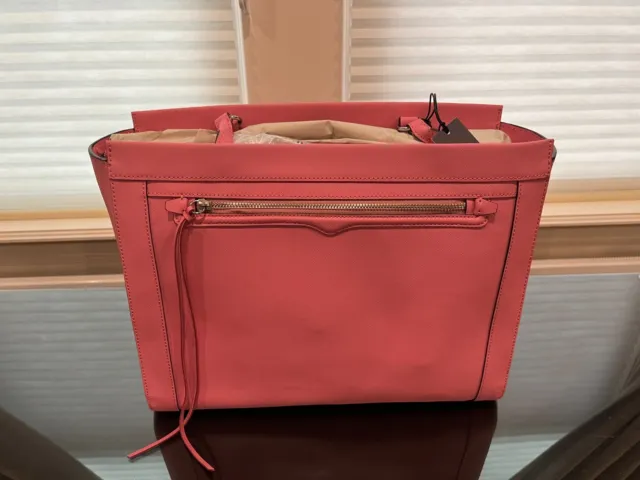 $295 Nwt Rebecca Minkoff Monroe Textured Leather Shoulder Tote Bag Guava Pink
