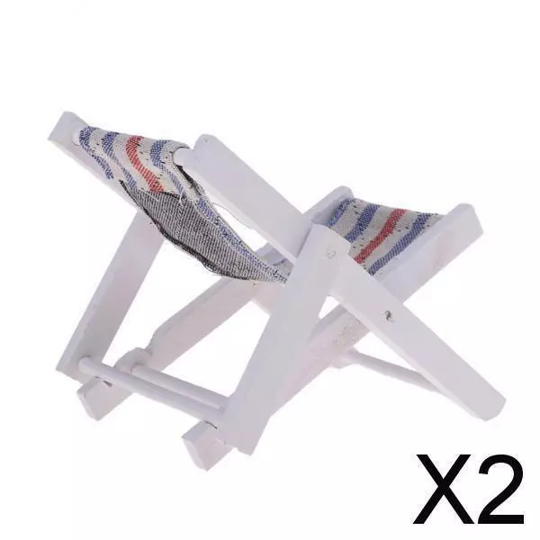 2x 1:6 Miniature Folding Wooden Beach Sunbath Chair Deck Chair Mini Furniture