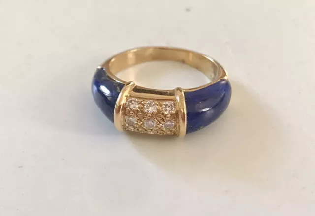 Bague  Or 18K Diamants Lapis-lazuli Vintage Poids 6.05grs Taille 53.5