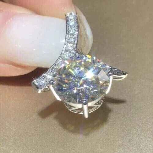 2.10Ct Round Real Moissanite Solitaire Pendant 14K White Gold Plated Free Chain