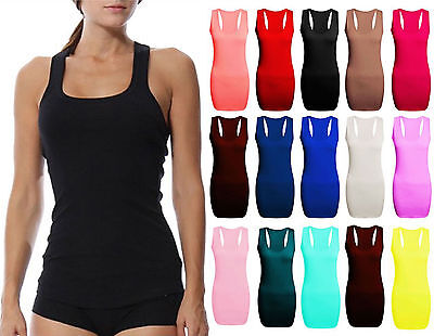 Ladies Plain Bodycon Racer Back Muscle Vest Womens Sleeveless Sport Gym Top 8-24