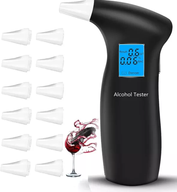 Atemalkoholtester Digitale Alkohol Tester LCD Promilletester mit 12 Mundstücke