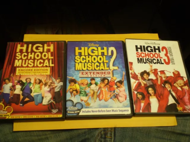 (3) Disney High School Musical DVD Lot: HS Musical 1, 2 & 3   Zac Efron