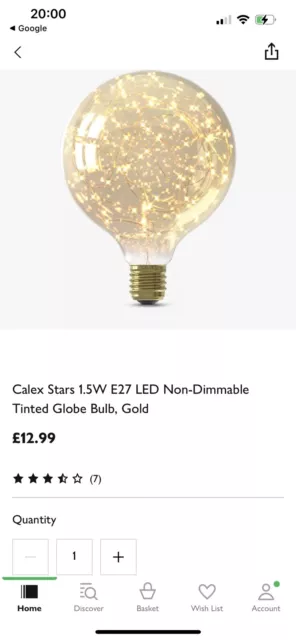 Calex Stars 1.5W E27 LED Non-Dimmable Tinted Globe Bulb, Gold