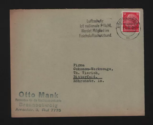 BRAUNSCHWEIG, Briefumschlag 1937 Otto Mank Formenbau für die Kautschuk-Industrie