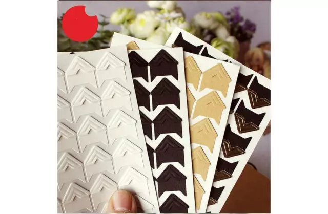 72 Self-adhesive Photo Corner Stickers Picture Corners Mounts Gold Black White