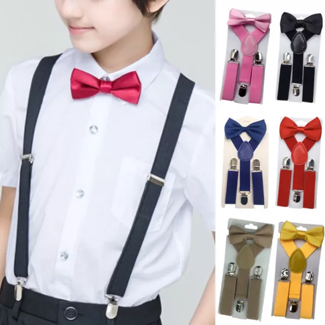 Children Kids Baby Elastic Suspenders Belt Bow Tie Set Boys Girls Bowtie Braces