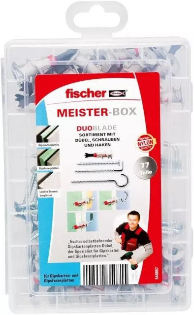 Fischer MEISTER-BOX DUOBLADE, praktische Sortimentbox mit 77 DUOBLADE Dübeln