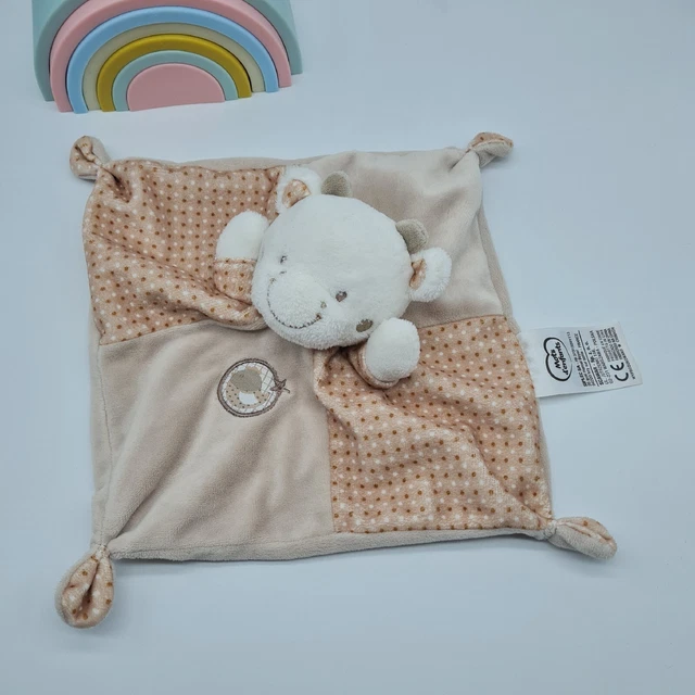 40 - Peluche Doudou Plat Vache Blanc Marron Beige Poule Mots D'enfants Leclerc