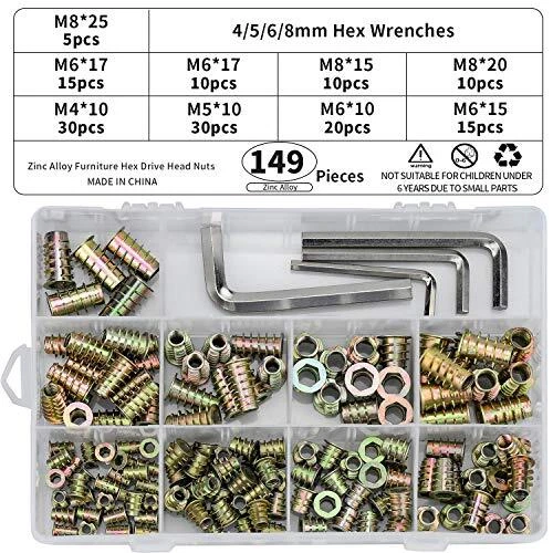 149 Pcs Manchons à Visser Pour Meubles M4 M5 M6 M8 Alliage De Zinc Meuble à S...