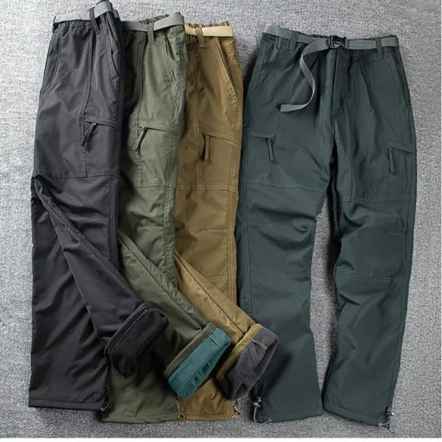 Hommes Pantalon Cargo Doublure Polaire Droit Jambe Tenue de Travail Chaud Hiver