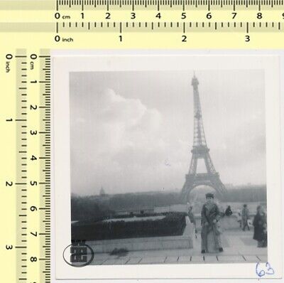 #004 1960s People and Eiffel Tower Tour in Background Paris France old photo