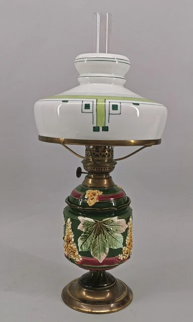 9168006-d Kerosene Lamp Art Nouveau Um 1900 Majolika- Corpus H57cm