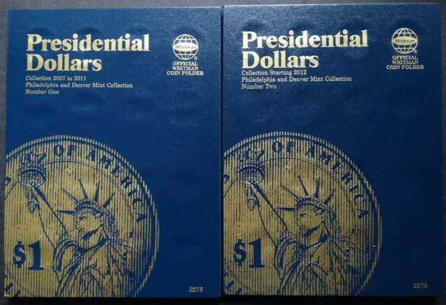 Set of 2 Whitman Presidential Dollar P&D Coin Folder 1 & 2 2007-2017 Album Book