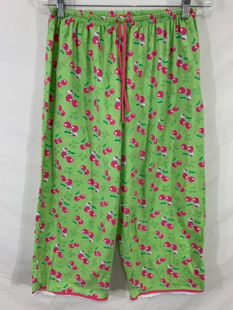 HELLO KITTY Womens XL Green Cherry Lightweight Cotton Pajama Sleep Lounge Pants