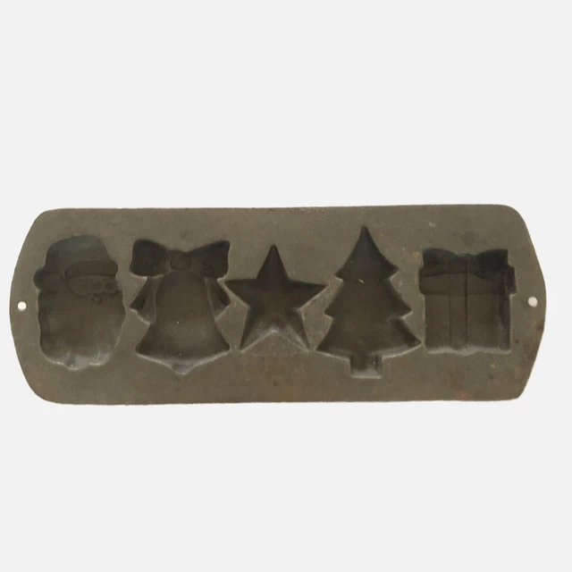 Lodge Cast Iron Christmas Holiday Mold 5H12 Cookie Cornbread 5 Sections