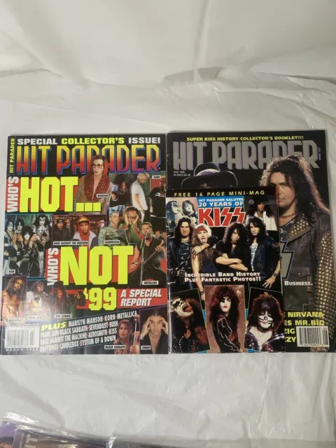 Vintage Lot Of Hit Parader Magazines August 1992 & March 1999 w/ Mini Mag KISS