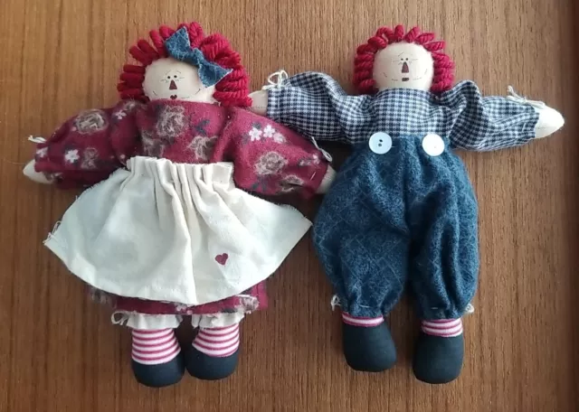 Primitive Raggedy Ann & Andy Folk Art Americana Mini Soft Rag Dolls Handmade 6"