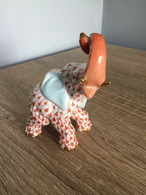 Herend Hungary Porcelain Elephant With Trunk Up.