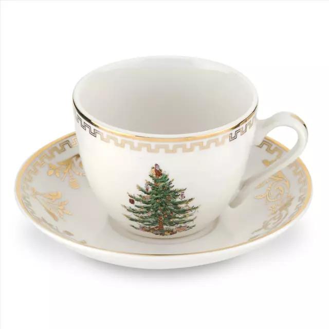 Spode Christmas Tree Gold Collection Teacup and Saucer, Set of 4