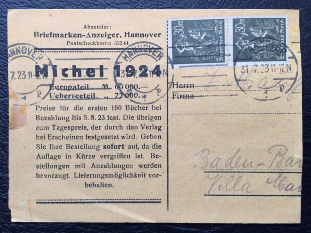 Deutsches Reich 1923 Mi.Nr. 243 Arbeiter / Briefabschnitt Hannover gestempelt