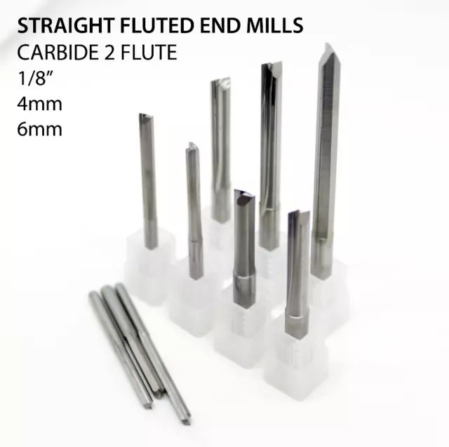 Solid Carbide Straight 2 Flute End Mill 1/8" / 3.175mm / 4mm / 6mm Steel Router