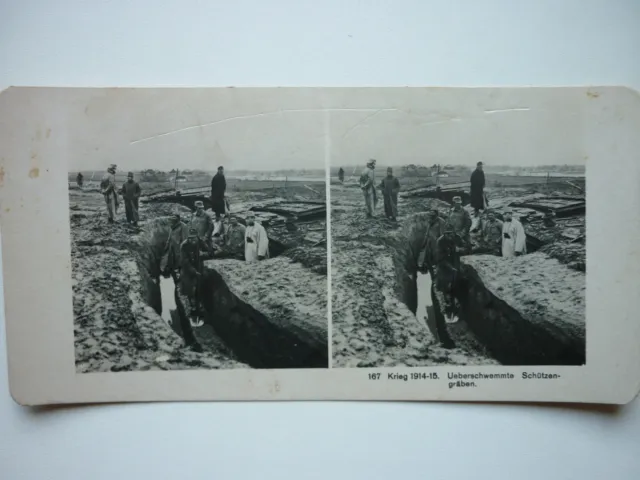 Stereobild NPG Krieg 1914 - 15 Nr. 167 Ueberschwemmte Schützengräben.  Raumbild