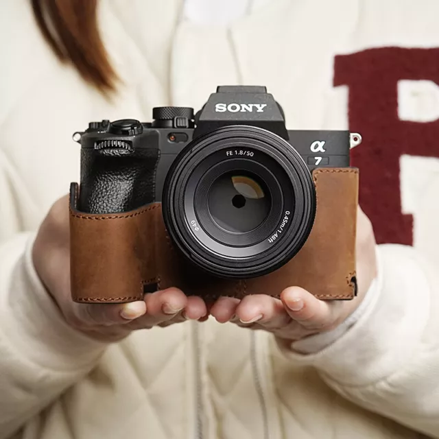 MrStone Genuine Leather Camera Half Case Cover Bag For Sony A7R5 A7M4 a7s3 Cam