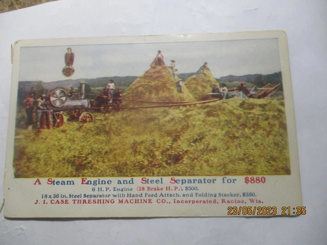 J. I. Case Threshing Machine Steam Engine Steel Separator  Postcard
