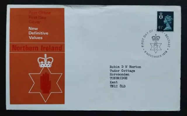 1974 DEFINITIVE GREAT BRITAIN 4.5p NORTHERN IRELAND STAMP FIRST DAY COVER