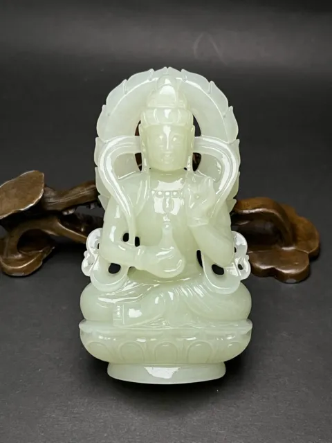 Chinese Exquisite Handmade Guanyin carving Hetian Jade Statue