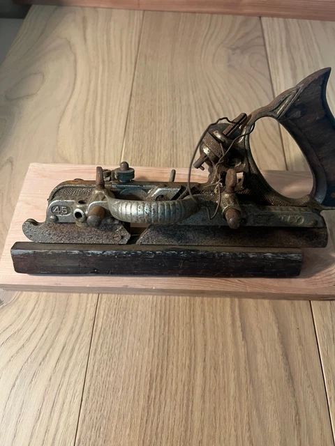stanley no. 45 combination woodworking plane tool antique vtg old