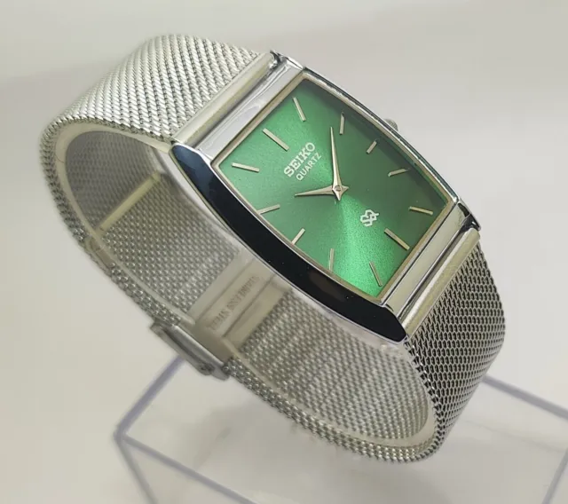Montre-bracelet vintage Seiko Quartz cadran vert super mince pour homme en...
