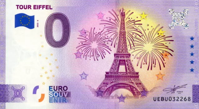 75007 Tour Eiffel 6, Feu d'artifice, 2022, Billet Euro Souvenir