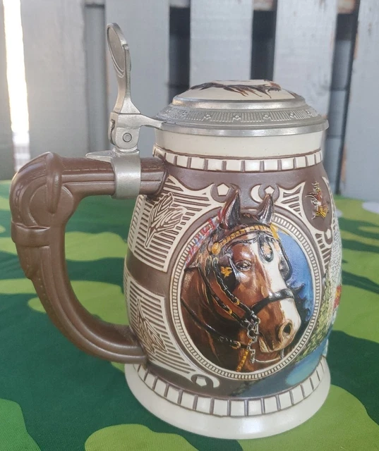 Budweiser CLYDESDALES Stein w/lid, Anheuser Busch Collerctor's Beer Mug CB1
