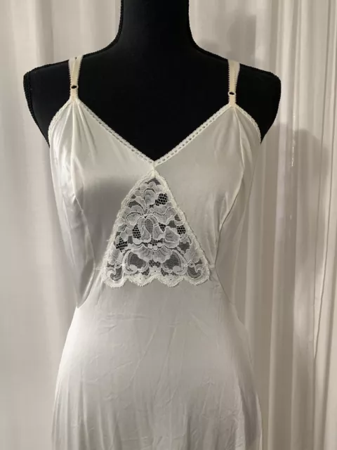 VINTAGE SLIP SATIN Long Nightgown Lingerie Nylon Sears Ivory Dress ...