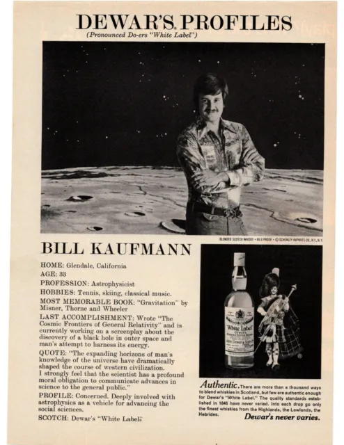 1976 Bill Kaufmann "Dewar's Never Varies" White Label Scotch Whisky Print Ad