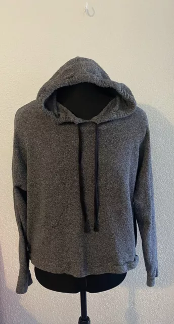 Madewell Womens Tone Hoodie Sweatshirt Cropped Boxy Soft Heather Dark Gray Small