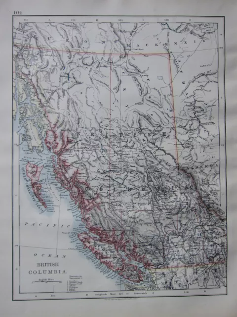 1900 Victorian Map ~ British Columbia Queen Charlotte Vancouver Island