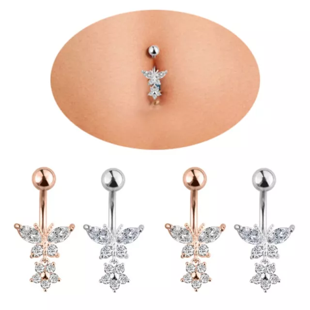 Butterfly Zircon Surgical Steel Navel Piercing Belly Button Rings Body Jewel ZX