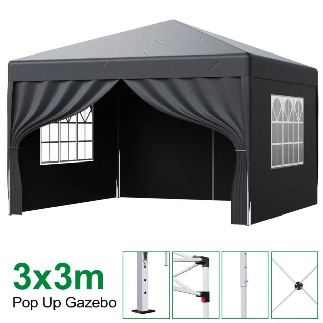 3x3m Pop up Gazebo w/ 4 Sides Heavy Duty Waterproof Commercial Grade MarketStall