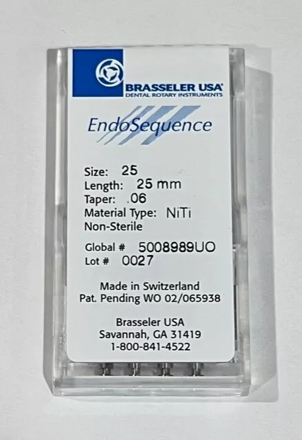 Brasseler Endosequence NiTi Rotary Files Size 25, Taper .06, 25 mm (4/pk)