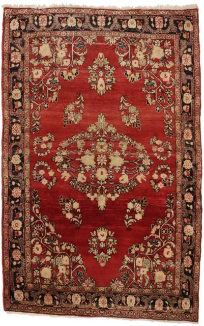 Traditional Vintage Red Floral 4'5X7 Handmade Oriental Rug Foyer Decor Carpet